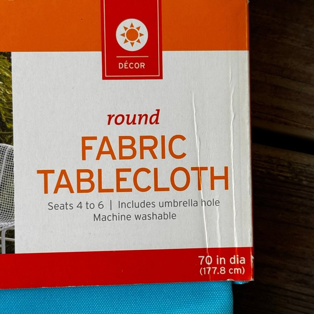 NEW NWT Target Fabric Tablecloth Round 70 Inch Diameter Blue with White Stripes - Picture 4 of 5